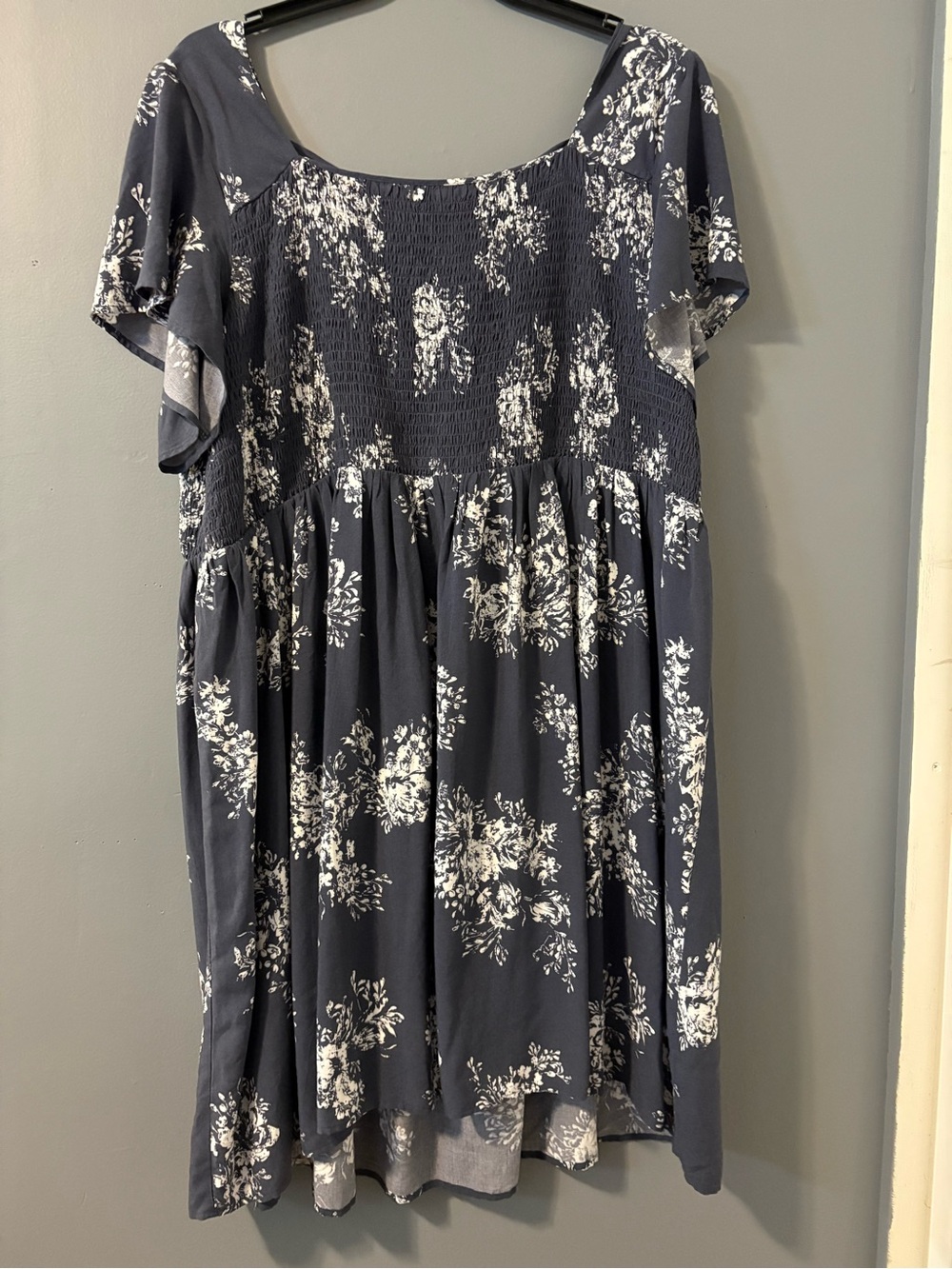 Maurices Navy With White Floral Smocked Swing Dress